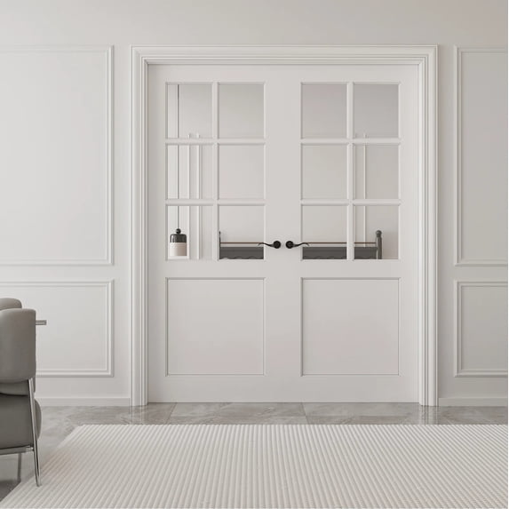 72" X 80" Interior Transparent Glass Doors Solid Wood French Door With Hardware Kit Jamb
