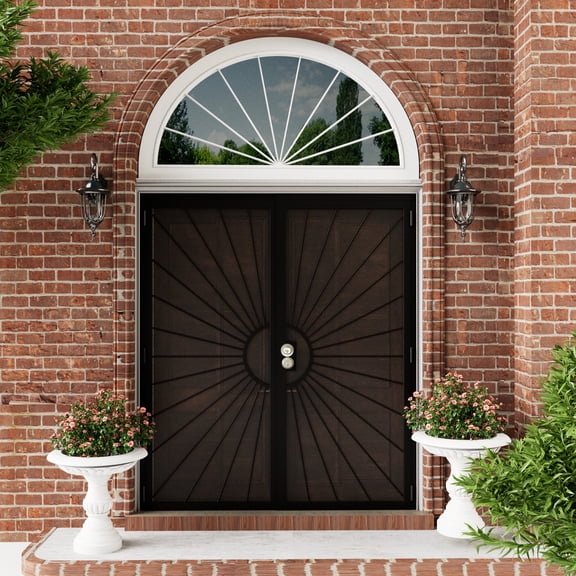 72" X 80" Prehung Security door Universal/Reversible Hinging White Surface Mount Steel Security Door With Perforated Metal Screen Without Lock