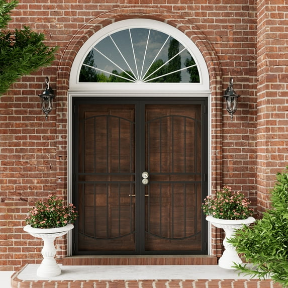 72" X 80" Prehung door Universal/Reversible Hinging Surface Mount Steel Security Door With Perforated Metal Screen Without Lock