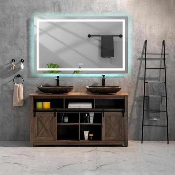 72"X36" Frameless LED Bathroom Vanity Mirror - Polished Crystal Backlit Mirror with Dimmable 3-Color Lighting, Anti-Fog Function, Touch Control