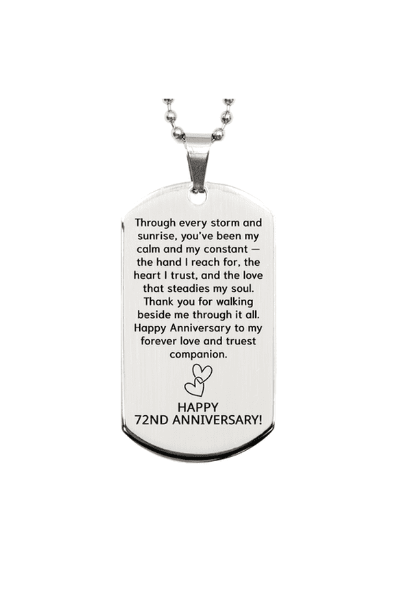 72 Year Anniversary Gift for Him - 72nd Anniversary Necklace for Her - Couples Dog Tag for Boyfriend or Girlfriend
