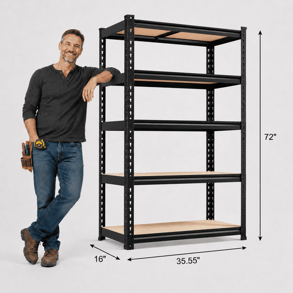 72" for garage Shelving Unit 5-Tier Heavy Duty Steel Storage Shelves 35.5"W X 16"D Adjustable