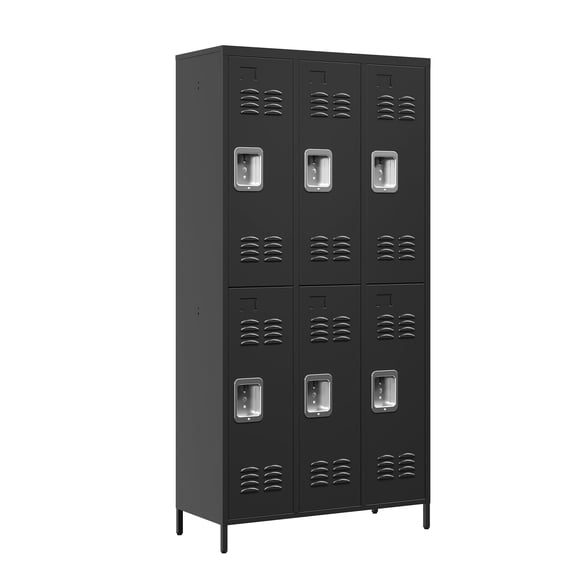 72"h Metal Lockers With Lock, 6 Door Cabinet For All Your Storage Needs, Black Finish Lockers, Employee Adequate Space, Suitable Different Settings,