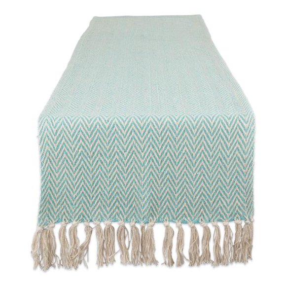 72 in. Aqua Handloom Chevron Table Runner