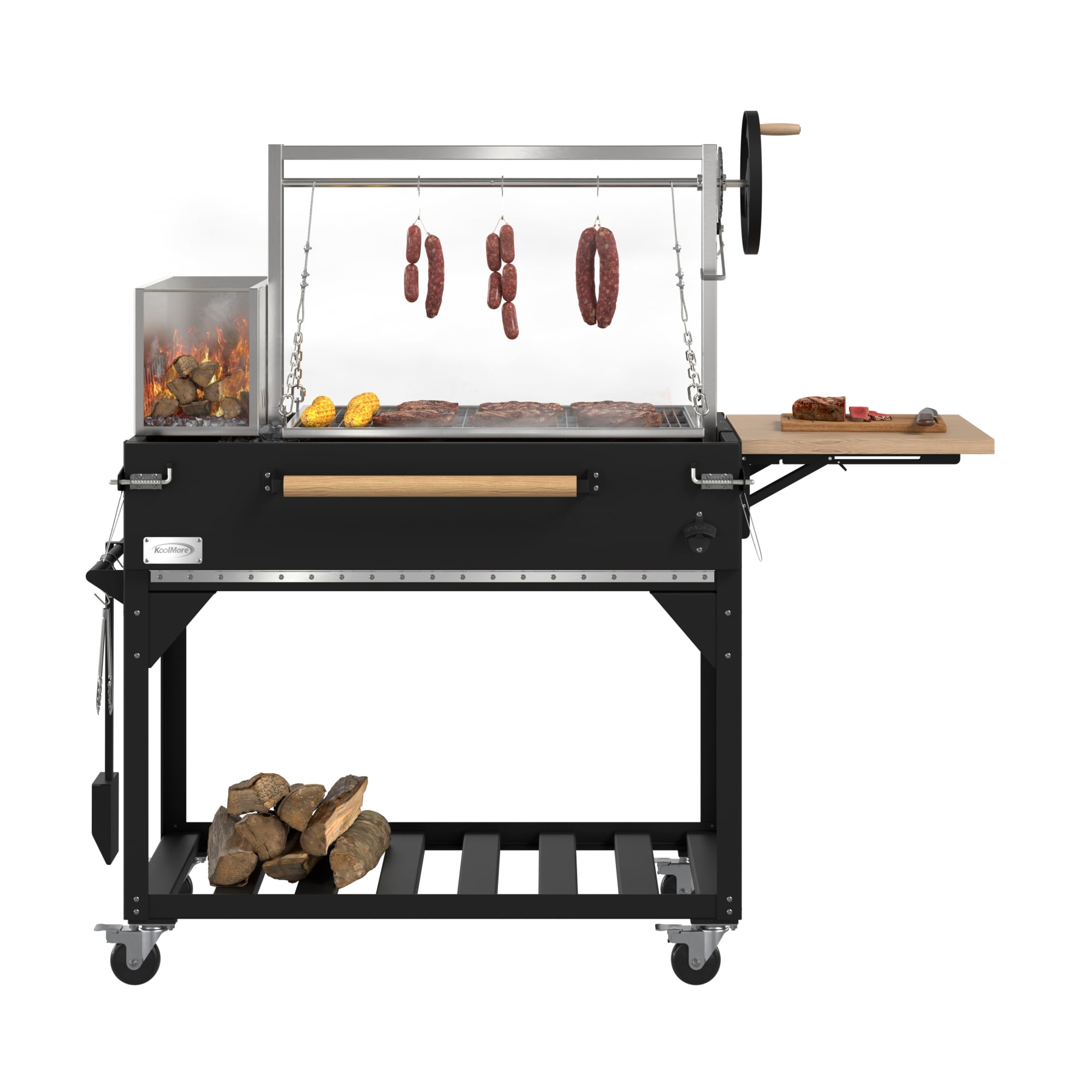72 in. Argentine Santa Maria Charcoal and Wood Grill, Adjustable Outdoor BBQ, in Black (KM-OG-AW-72)