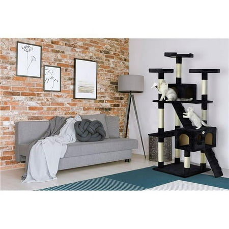 Cat Lady Cat Tree 72" 3-Level Cat Tree with Scratching Posts, Black