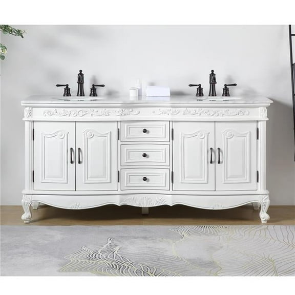 72 in. Carrara Marble Top Double Sink Bathroom Vanity, White