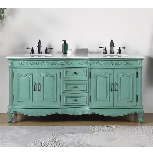 Vintage Mint Solid Wood Double Bathroom Vanity with Marble Top