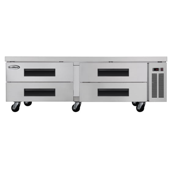 72 in. Commercial Chef Base Refrigerator Storage Cabinet for Cold Foods, Fresh Ingredients, and Condiments, Refrigerated Pull-Out Drawers, Rolling Caster Wheels, ETL Listed (KM-BR-724D)