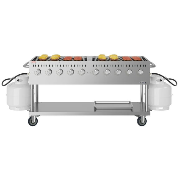 72 in. Commercial Mobile Outdoor Propane Gas Grill, ETL Listed in Stainless-Steel (KM-CGM-72)