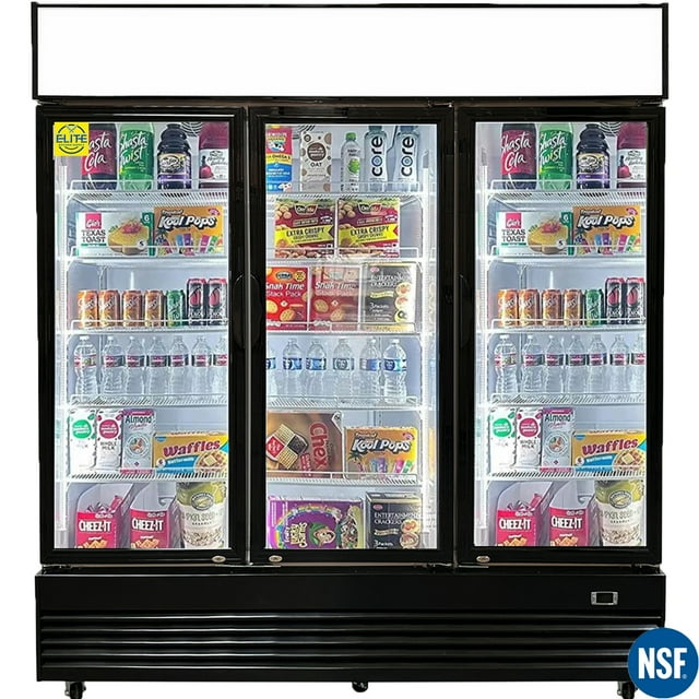NSF 74 in. 3-Glass Door Commercial Refrigerator 62.5 Cu.Ft. Display Refrigerator, Merchandiser