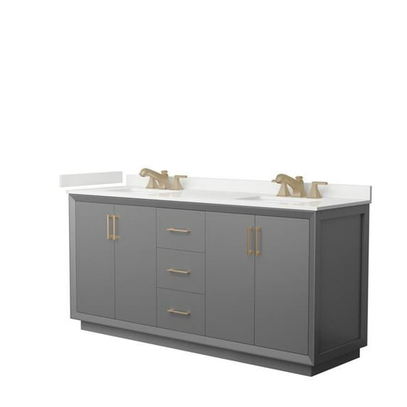 72 in. Double Bathroom Vanity in Dark Gray with White Quartz Countertop Undermount Square Sink 3-Hole & Satin Bronze Trim