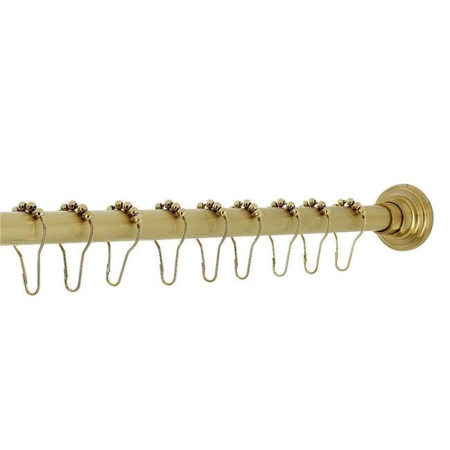 Brushed Brass Adjustable Tension Shower Curtain Rod with Rings