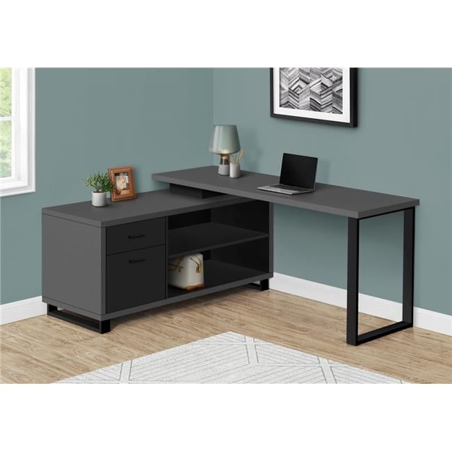 72 in. Executive Corner Modern Computer Desk, Grey & Black - Walmart.com