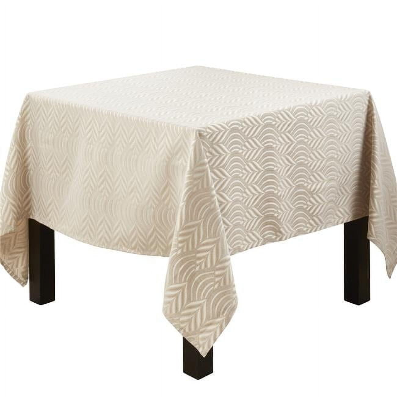 Beige Geometric Jacquard Design Rectangular Tablecloth