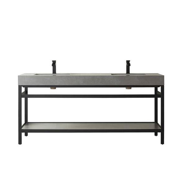 72 in. Funes Double Sink Bathroom Vanity, Matt Black Metal Support with Grey Sintered Stone Top