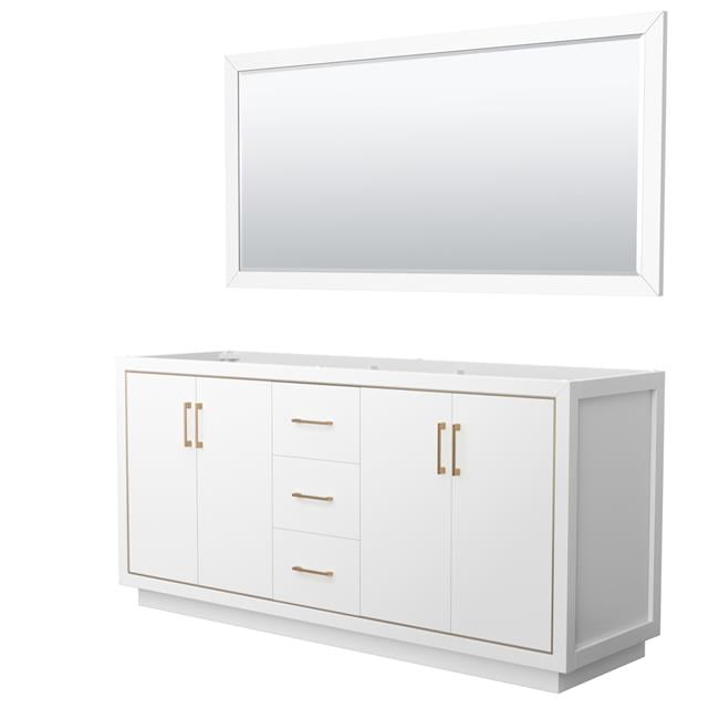 72 in. Icon Double Bathroom Vanity, White, No Countertop, No Sink & Satin Bronze Trim - 70 in ...