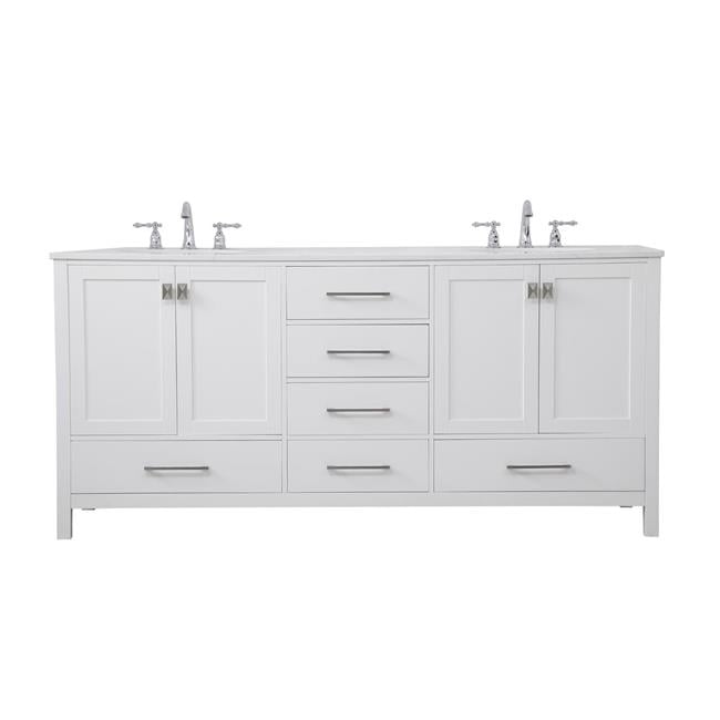 72" White Double Freestanding Bathroom Vanity with Calacatta Marble Top