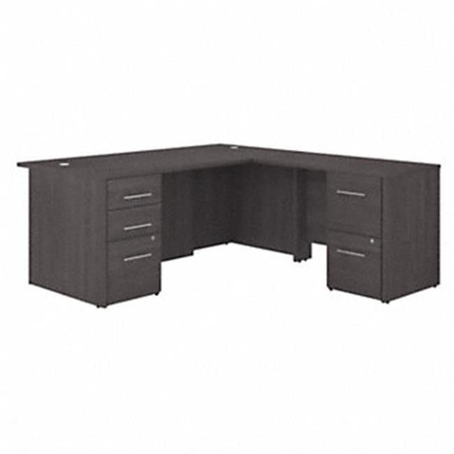 Storm Gray L-Shaped Executive Desk with Integrated Filing Cabinets