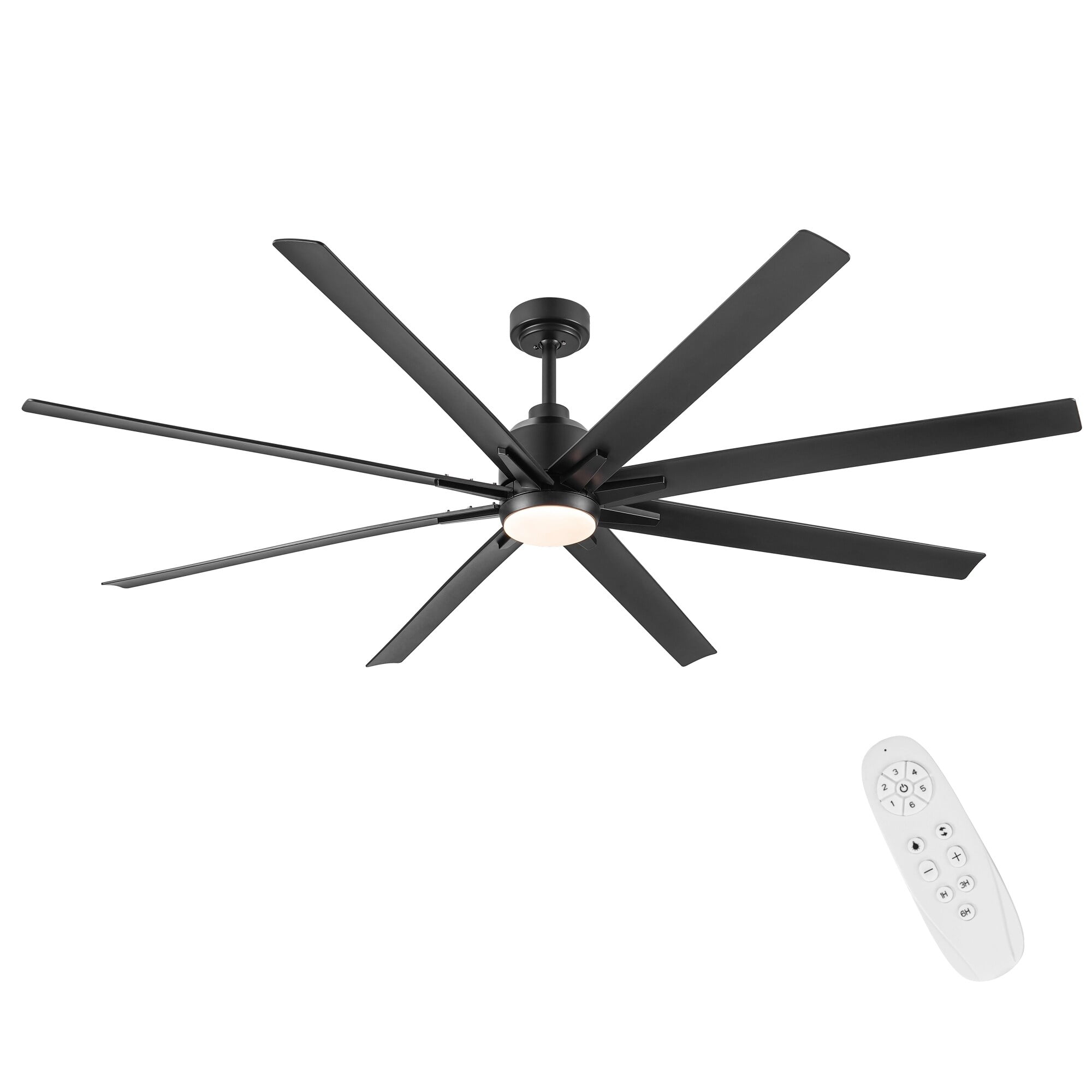 72-Inch Matte Black LED Ceiling Fan with Remote and Light