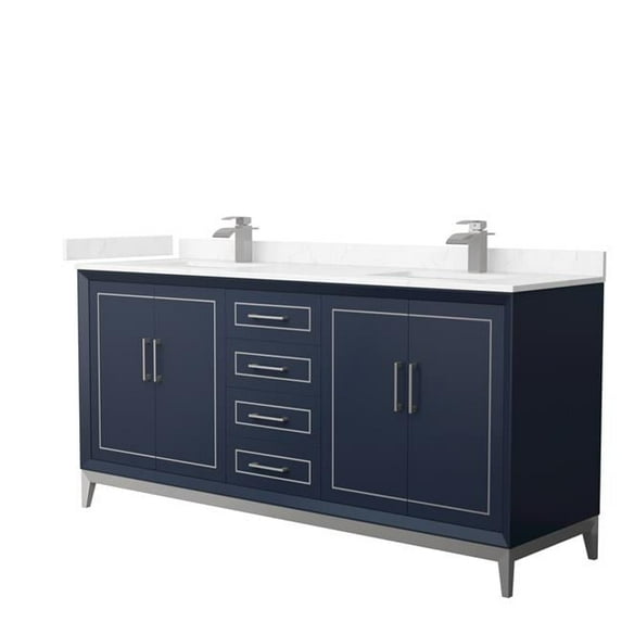 72 in. Marlena Double Bathroom Vanity with Carrara Cultured Marble Countertop, Undermount Square Sinks & Brushed Nickel Trim - Dark Blue