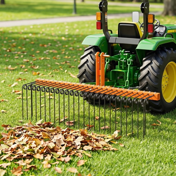 72 in Pine Straw Rake, 30 Metal Coil Tines, Adjustable 3-Point Hitch, Cat 0/1 Tractor Grass Leaf Debris Rake