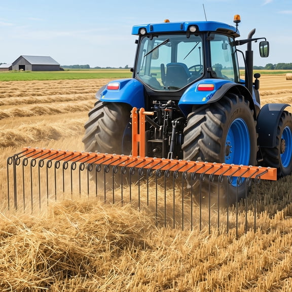 72 in Pine Straw Rake, 30 Metal Coil Tines, Adjustable 3-Point Hitch, Cat 0/1 Tractor Grass Leaf Debris Rake