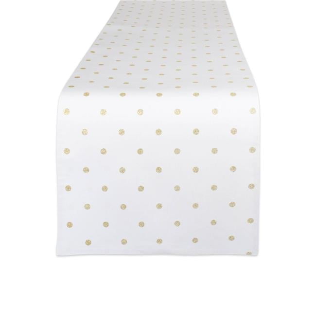 White and Gold Polka Dot Cotton Table Runner 72"