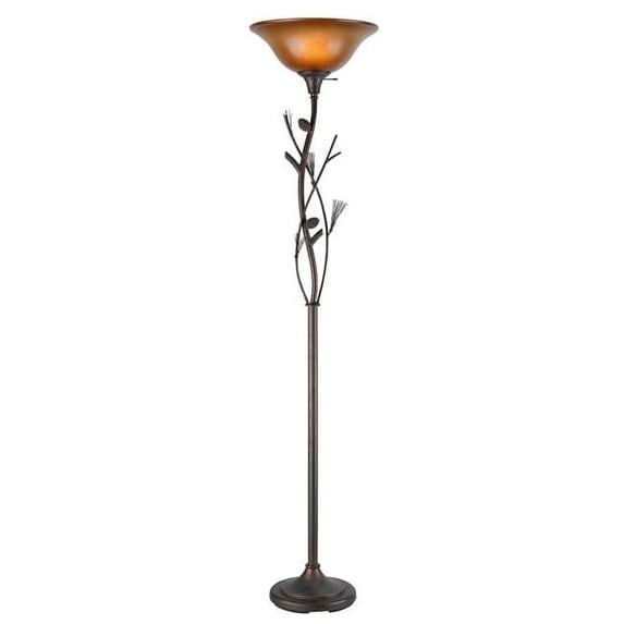 72 in. Rusted Torchiere Floor Lamp with Brown Frosted Glass Dome Shade