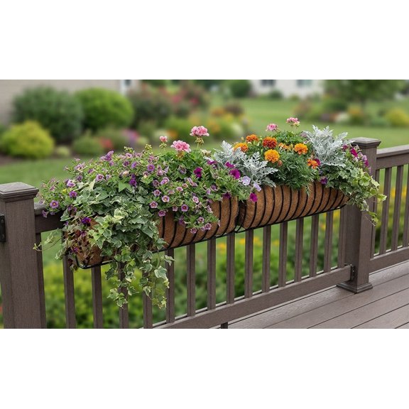 Garden Artisans 2-Piece Window Hayrack Planter with Coco Liner, 72in x 9in x 9in, Black PVC Coated, Count 1