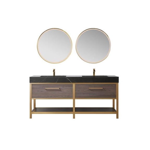 72 in. Segovia Double Sink Bathroom Vanity, Suleiman Oak with Black Sintered Stone Top & Mirror