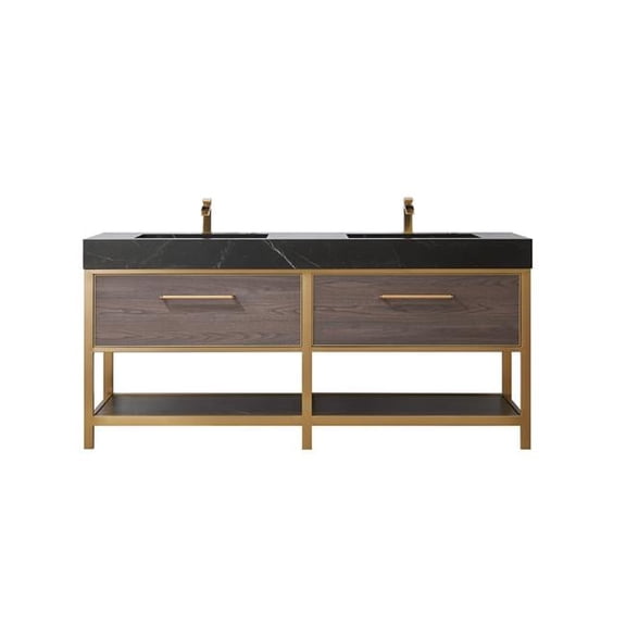 72 in. Segovia Double Sink Bathroom Vanity, Suleiman Oak with Black Sintered Stone Top