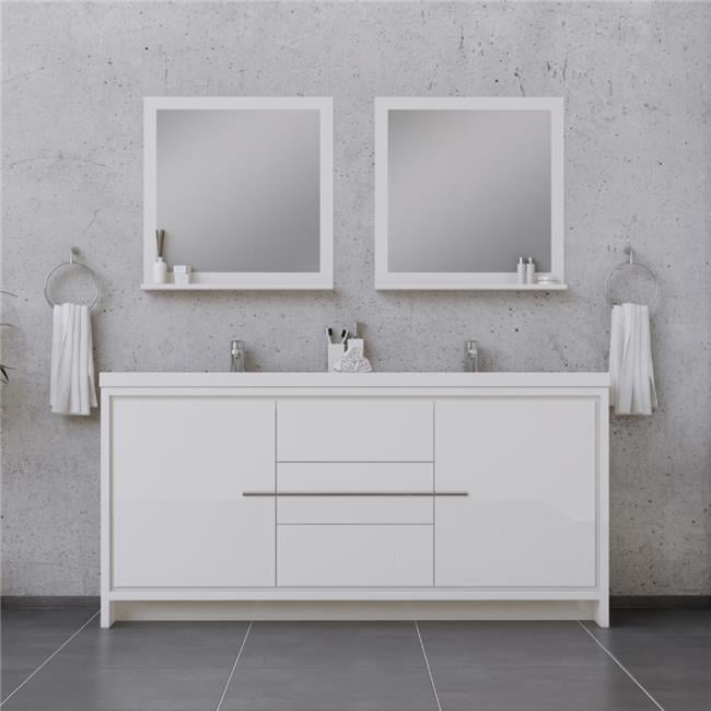 Alya 72" White MDF Double Sink Freestanding Bathroom Vanity