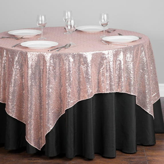 72 in. Square Sequin Overlay Blush Pink