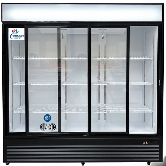 Cooler Depot 74 in. W 55.7 cu. ft. Commercial Refrigerator Reach In Merchandiser Cooler with Three Sliding Glass Doors in Black Frame Cooler Depot