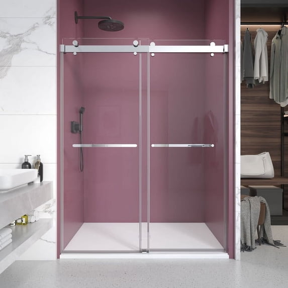72 in. W x 76 in. H Double Sliding Frameless Shower Enclosure With Clear Glass in Chrome
