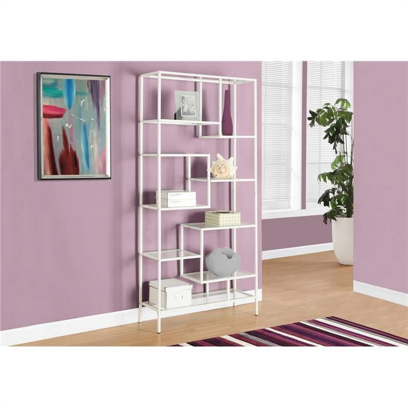 72 in. White Metal & Tempered Glass Bookcase