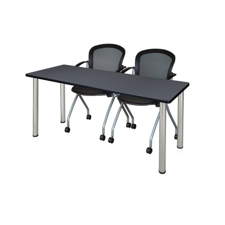 Regency Kee 72 x 24 in. Training Table- Grey Top, Chrome Legs & 2 Cadence Nesting Chairs