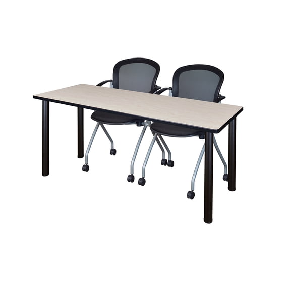 Regency Kee 72 x 24 in. Training Table- Maple Top, Black Legs & 2 Cadence Nesting Chairs