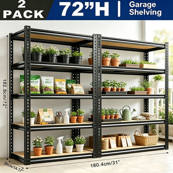 72-inch 2pcs Courtyard Outdoor Garden Rack, 1894 Outdoor Storage, Non Waterproof, Adjustable Shelf for Patio Backyard Garden