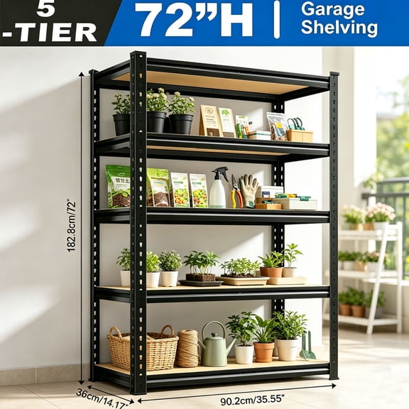 72 inch 5-Tier Industrial Shelving Unit - Commercial/Residential Metal Storage Rack