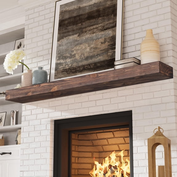 72 inch Aged Brown Handcrafted Solid Mantel Shelf for Over Fireplace - Wall Mounted Floating Mantel Shelf with Invisible Brackets