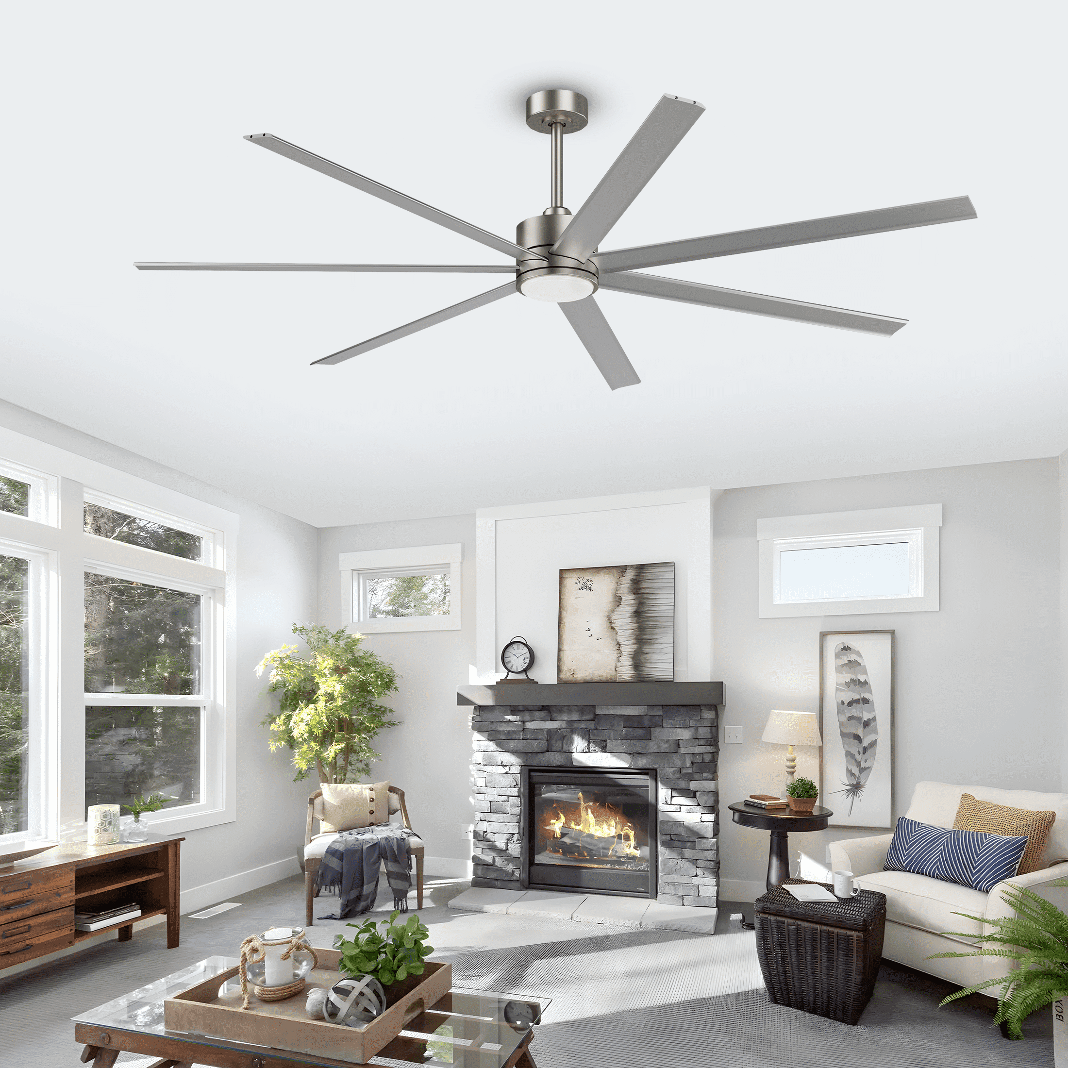 ZMISHIBO 72 Inch Black Industrial Ceiling Fan With Light & Remote – DC Motor, 8 Aluminum Blades, 6 Speeds