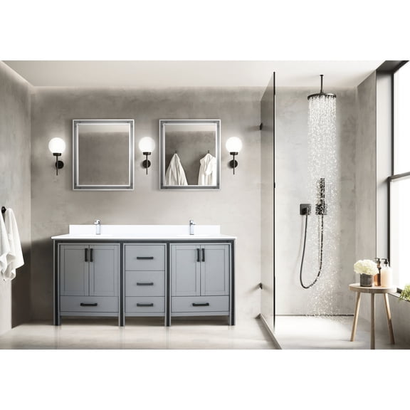 72 - inch Dark Grey Double Bath Vanity / Stain - Resistant Quartz, Monte Faucet & Mirrors