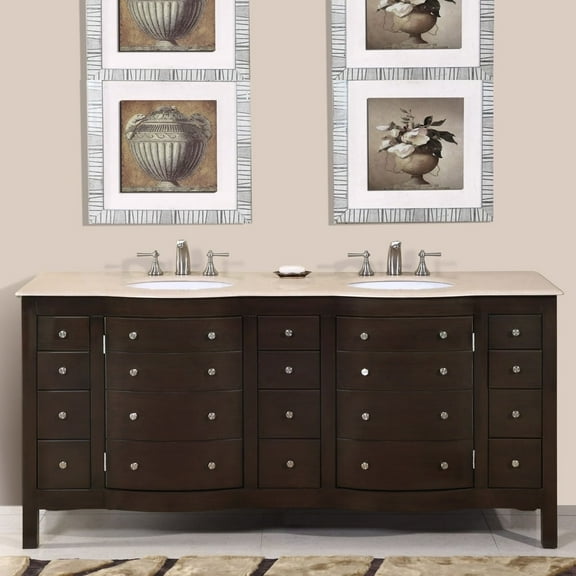 72-inch Double Sink Bathroom Vanity with travertine stone top Espresso Finish - Silkroad Exclusive