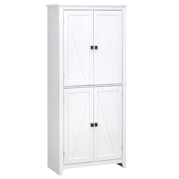 72 inch Freestanding 4-Door Kitchen Pantry with Adjustable Shelves, White MDF Storage Cabinet for Dining Room