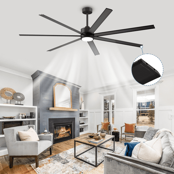 Doozoler 72 inch Indoor Outdoor Industrial Large Ceiling Fan with Light Remote,7 Blades Quiet DC Fan for Outside Porch Shop Garage