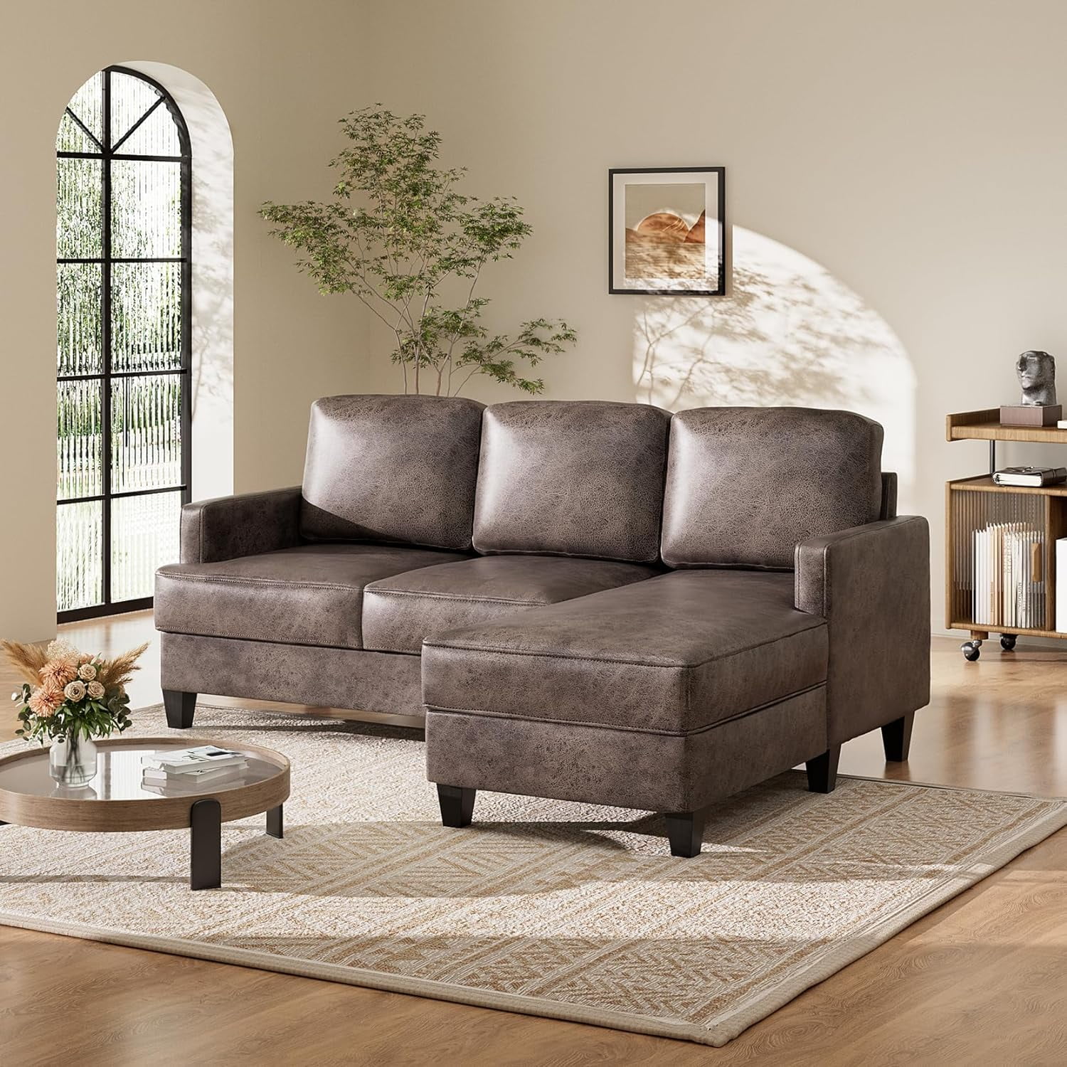 72 inch L Shaped Couches, 3 Seater Sectional Sofa with Chaise Lounge, Upholstered Modern 3