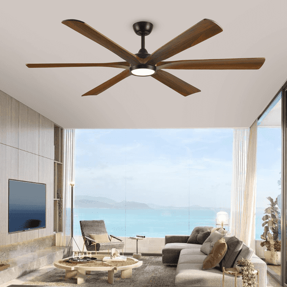 72 inch Large Ceiling Fan with Light and Remote, Outdoor Ceiling Fans for Patios, 6 Solid Wood Blades High CFM Quiet DC Motor Fan for Living Room Gazebo