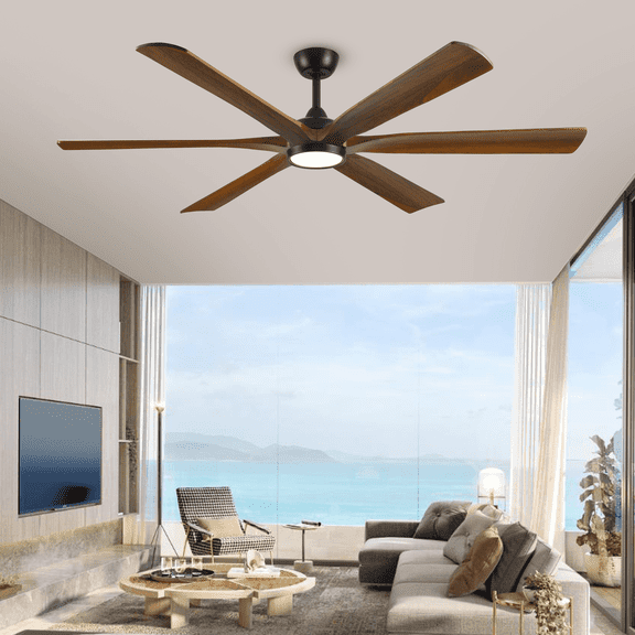 72 inch Large Ceiling Fan with Light and Remote, Outdoor Ceiling Fans for Patios, 6 Solid Wood Blades High CFM Quiet DC Motor Fan for Living Room Gazebo
